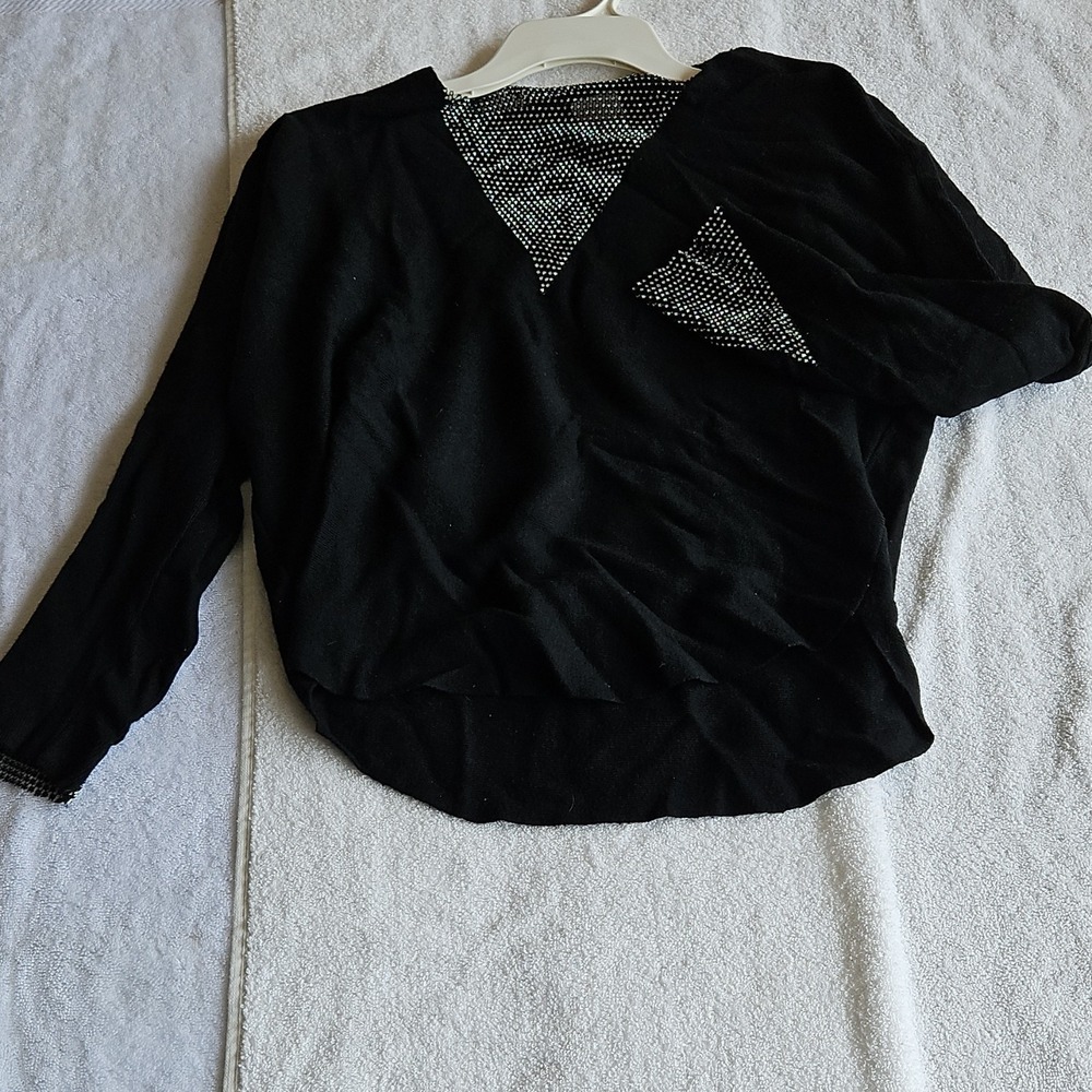 Luna Black Studded‎ V-Neck Pullover Sweater Knit 3/4 Sleeve Women L